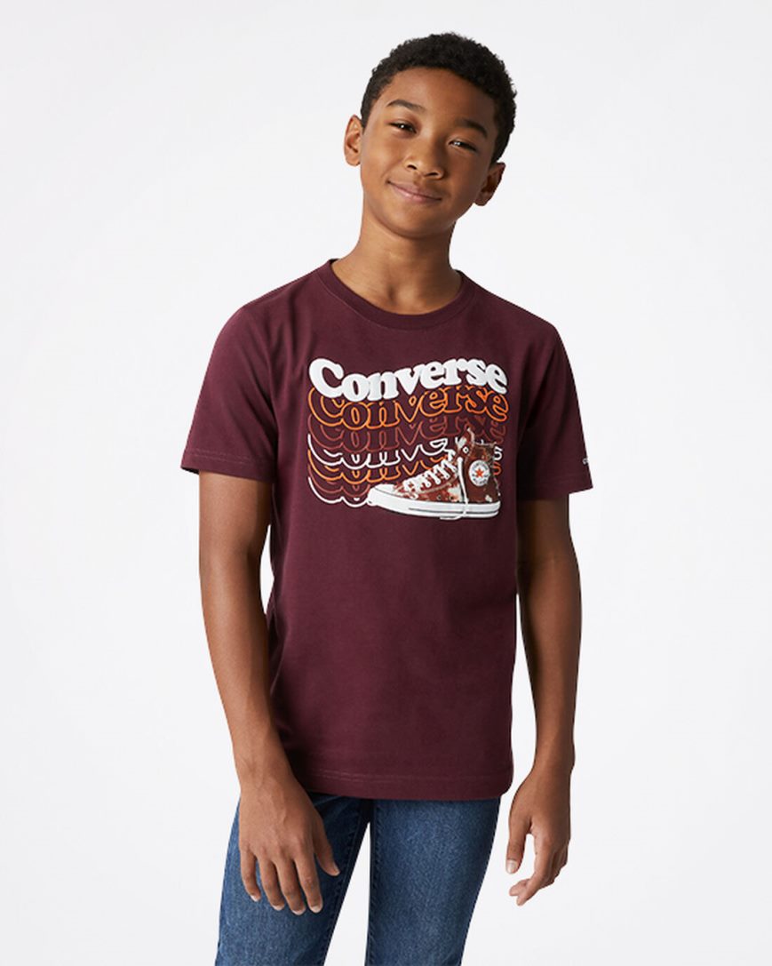 Chlapecké T-Shirts Converse Wavy Wordmark Sneaker Tmavě Vínové | CZ EVWL36